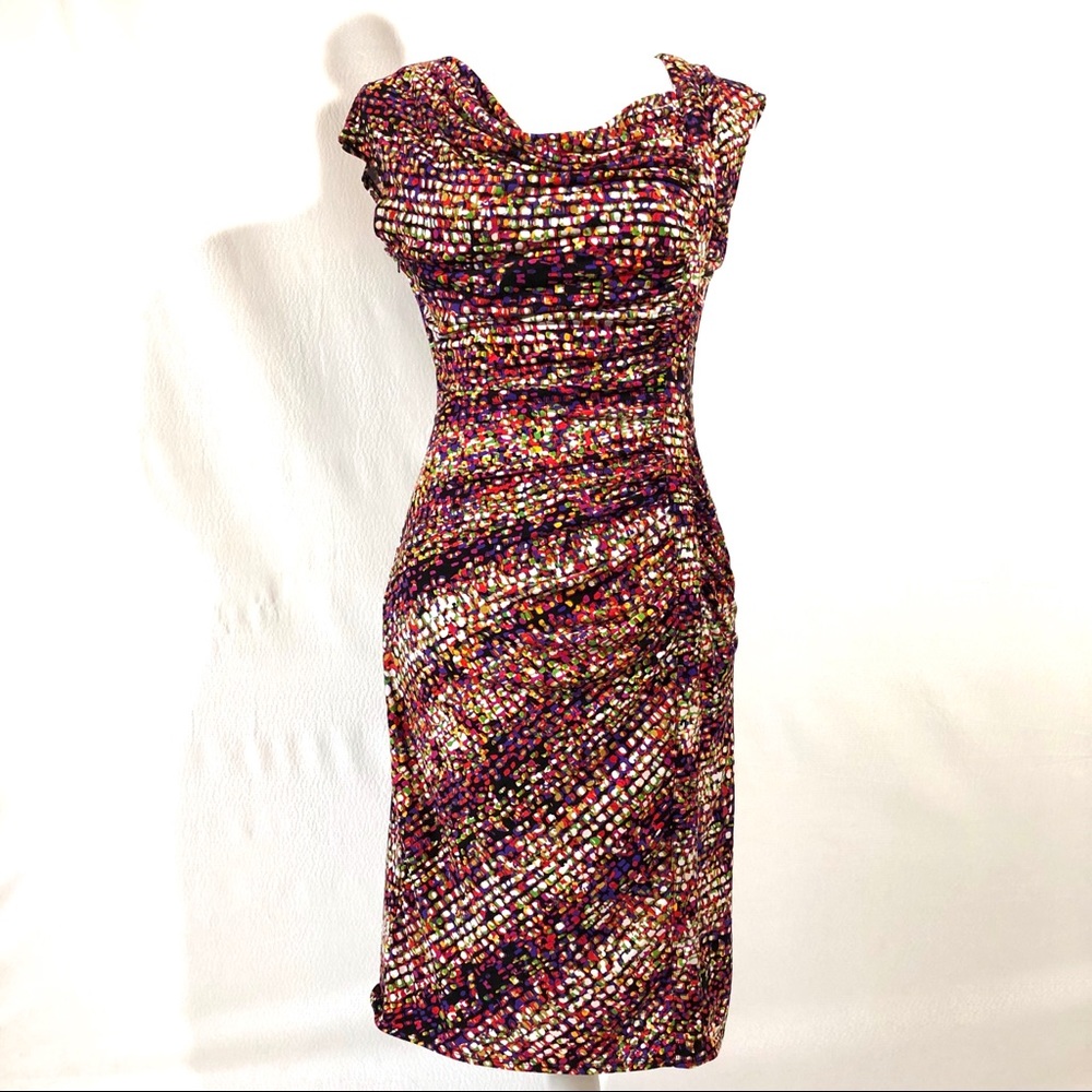 Alfani Multicolored Abstract Print Ruched Dress